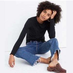 Madewell long sleeve lettuce hem crew neck shirt, black, size XXS